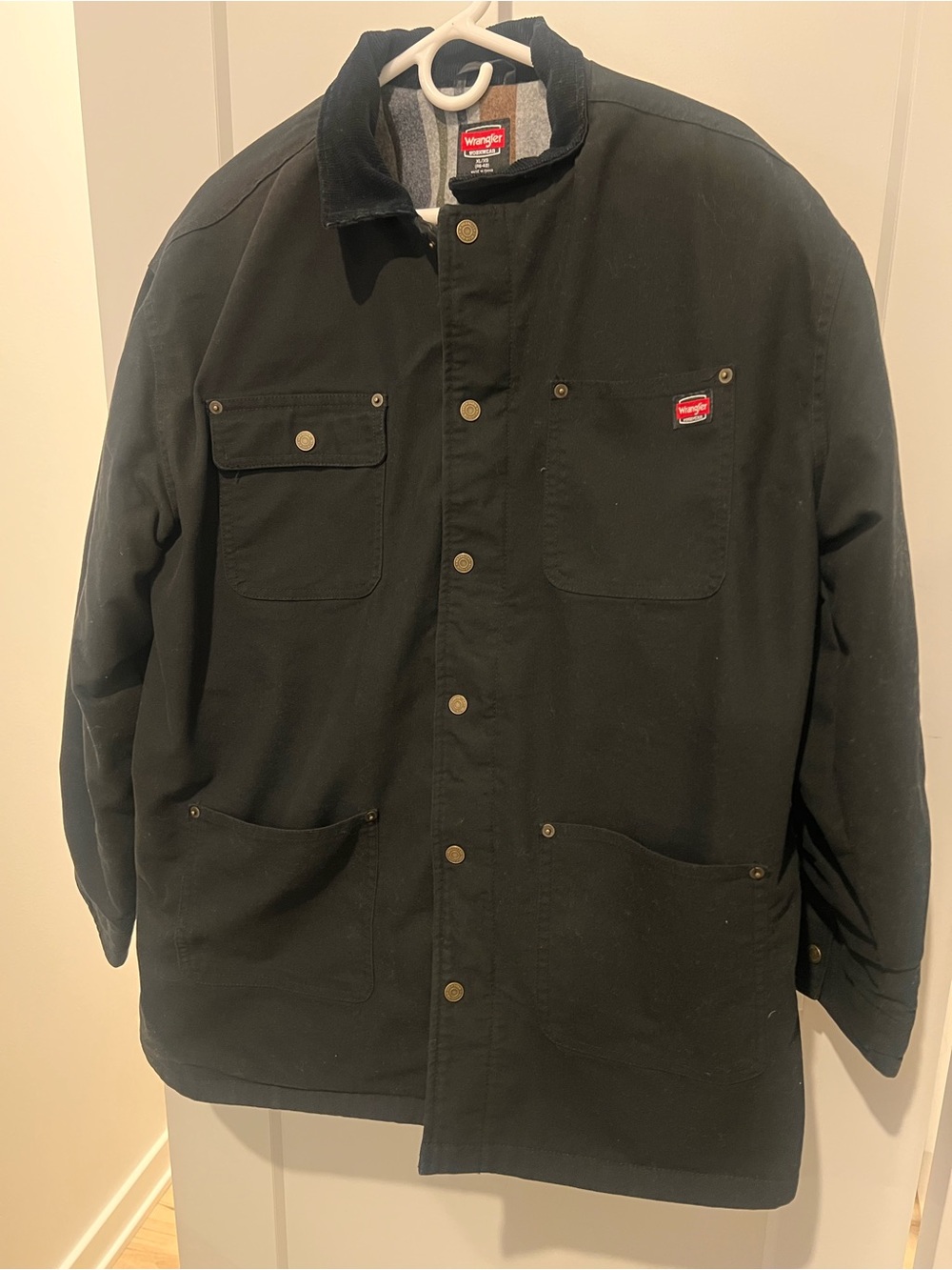 Wrangler Black Military Field Lined Jacket with Corduroy Collar